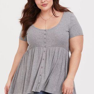 Torrid Grey Ribbed Button Babydoll T-shirt